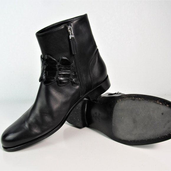 FENDI Black Leather Boots with Crocodile Strap Women's Size 8 or 39 - Picture 9 of 13